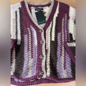 Emory Park Cropped Cardigan S Retro 70s Striped Knit Button Sweater Fall Cozy